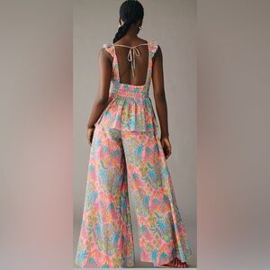 Anthropologie Pink Multi Paisley Wide-Leg Jumpsuit Pants